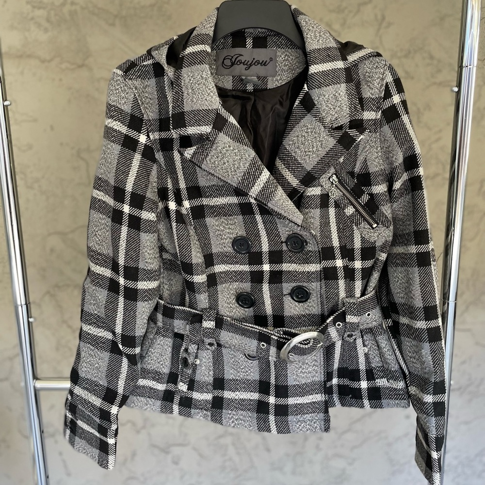 Jou Jou plaid hooded coat. Size: large